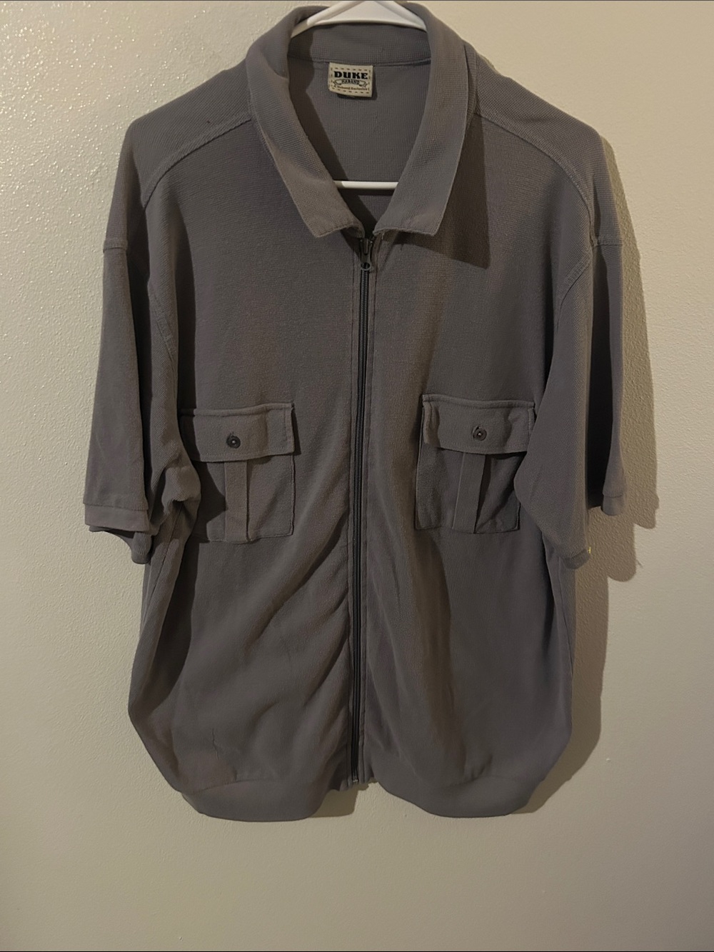 Vintage Haband Duke Gray Short-Sleeve Zip Front Button Flap Pockets :XL